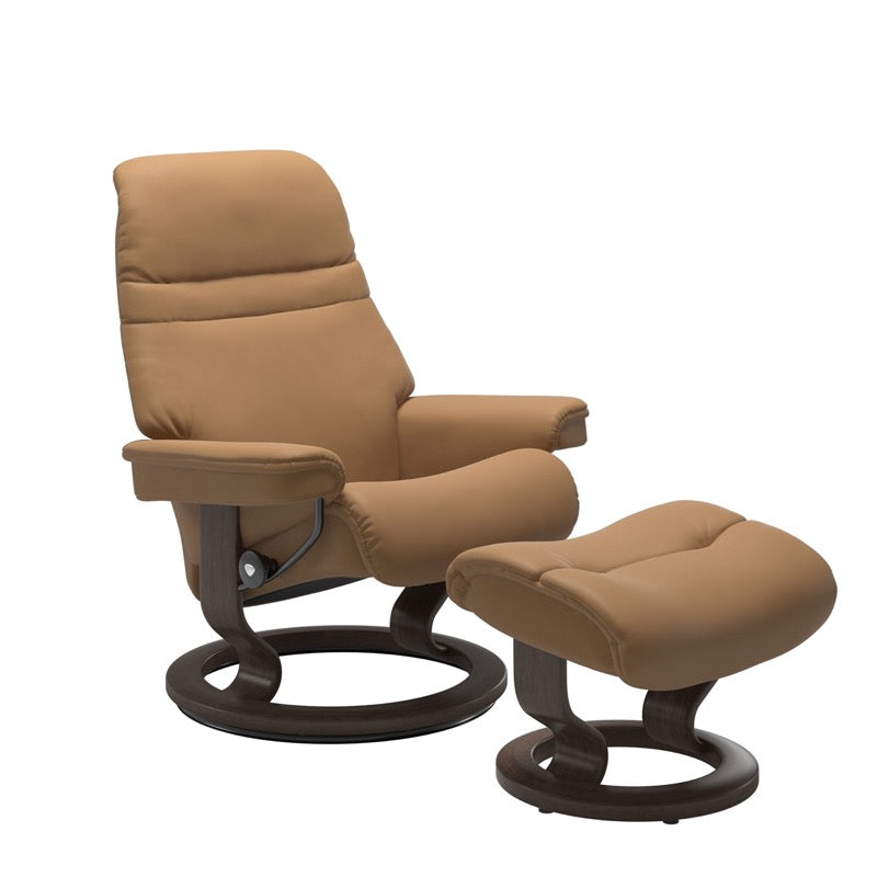 Stressless Sunrise Large Recliner and Ottoman with Classic Base