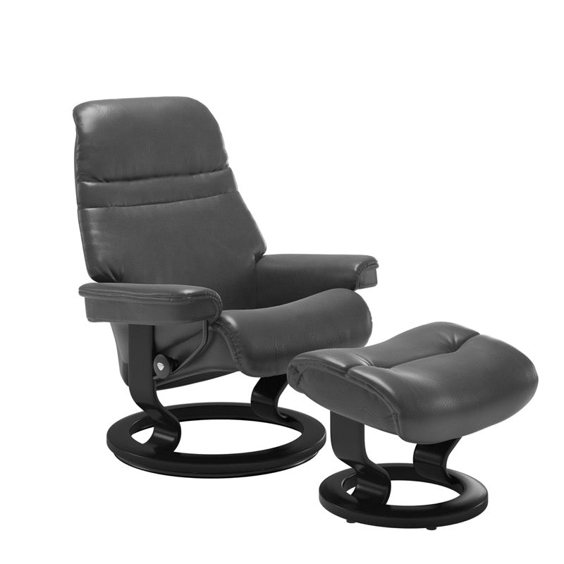 Stressless Sunrise Large Recliner and Ottoman with Classic Base