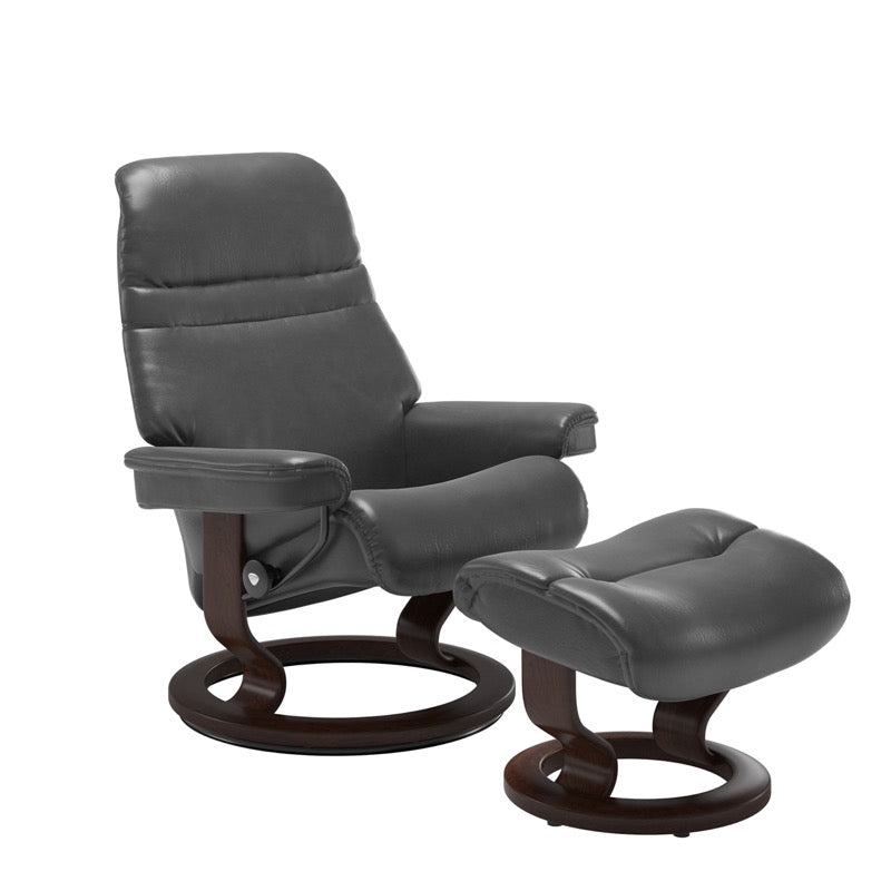 Stressless Sunrise Medium Recliner and Ottoman with Classic Base