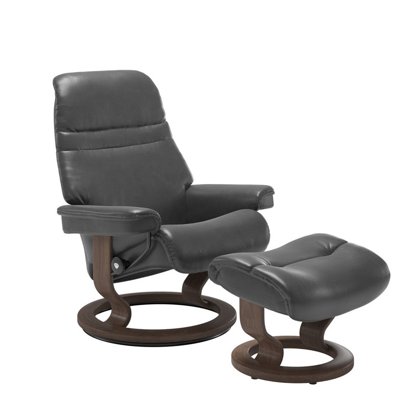 Stressless Sunrise Large Recliner and Ottoman with Classic Base