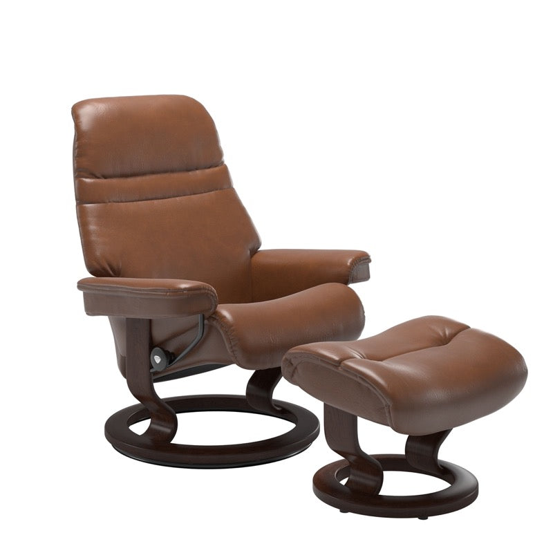 Stressless Sunrise Large Recliner and Ottoman with Classic Base