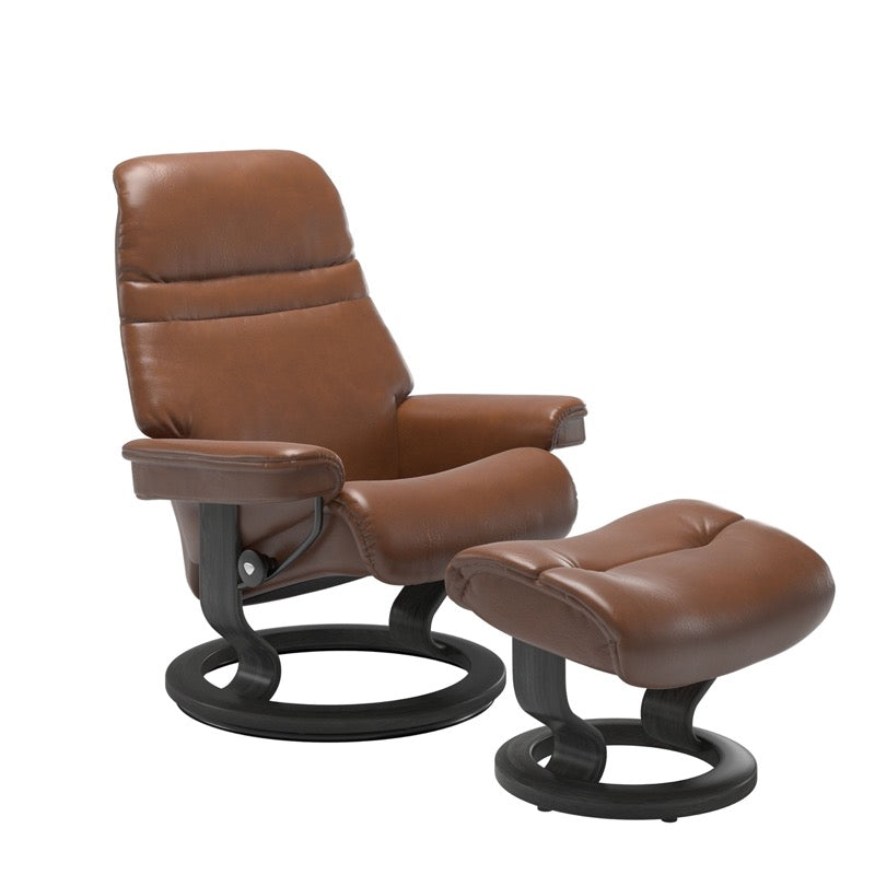 Stressless Sunrise Large Recliner and Ottoman with Classic Base