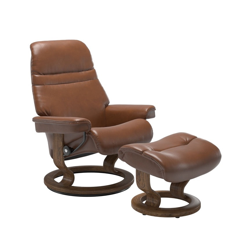 Stressless Sunrise Large Recliner and Ottoman with Classic Base